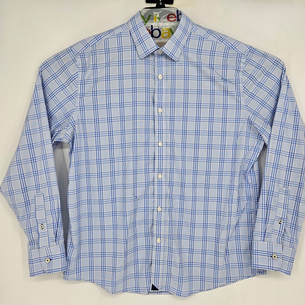 Untuckit Shirt Mens XL Button Up Casual Blue Agnitio Plaid‎ Long Sleeve Preppy